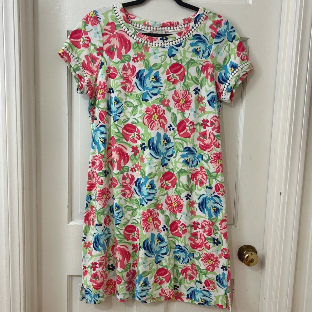 Talbots Floral Knit Dress Sz MP Cottagecore Garden Party Coastal Colorful Beach